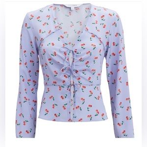 Intermix Adorable 100% Silk Cherry 🍒 Blouse Top Bow Detail